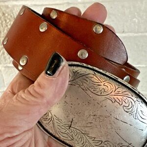 Vintage Abercrombie Brown Studded Leather Belt MADE IN ENGLAND Y2K M